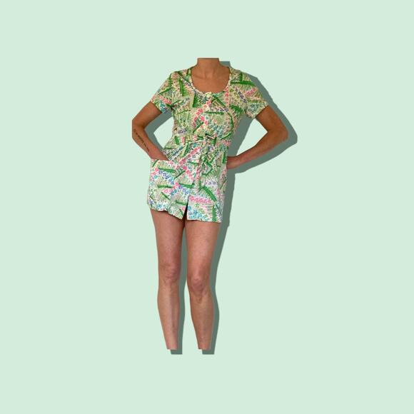 Vintage 1960’s Floral Scoop Neck Long Top Elastic Waist with Belt Cover Up - Picture 2 of 6